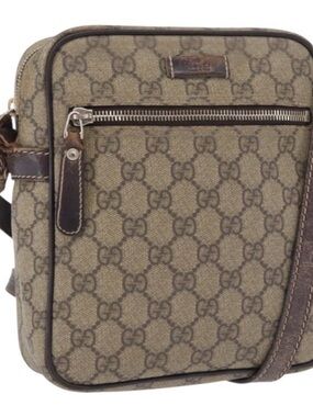 Authentic GUCCI GG Supreme Web Sherry Line Shoulder Bag PVC Beige Gold